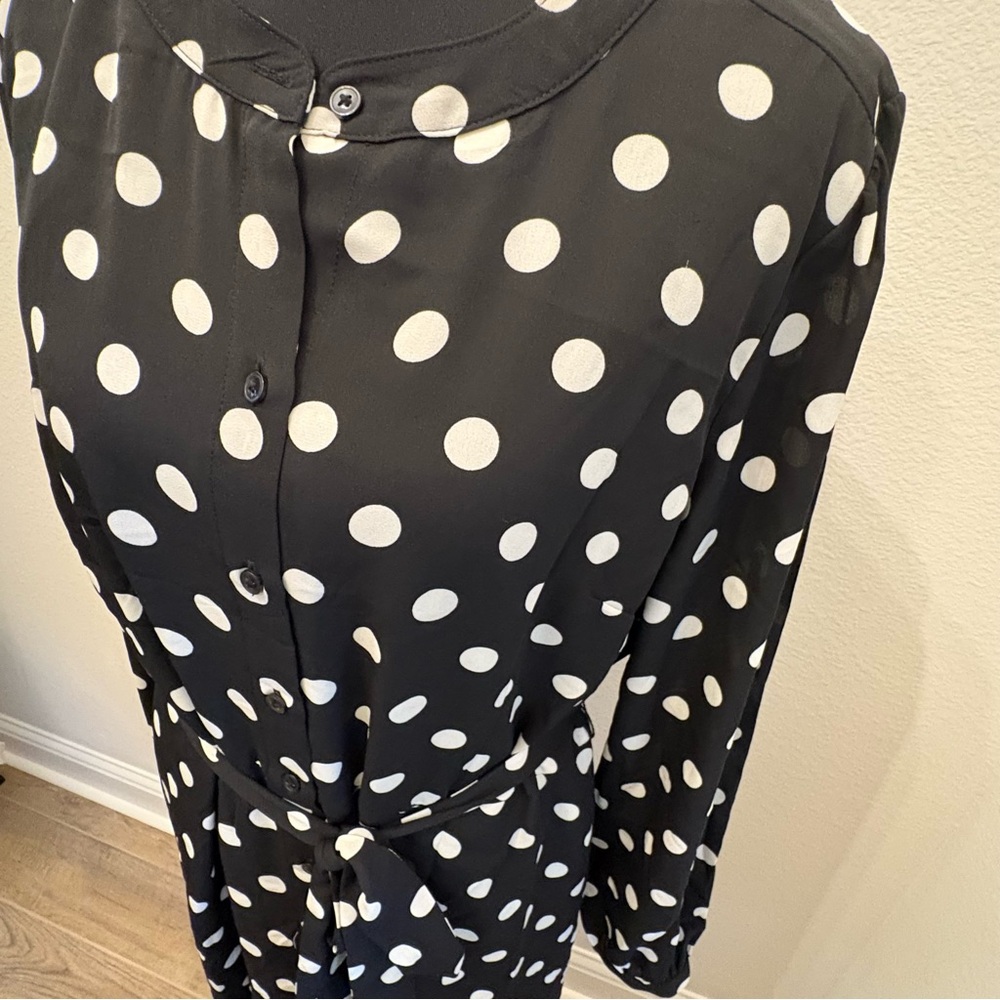 Banana Republic Long Sleeve Black Dress with White Dots - Picture 4 of 5